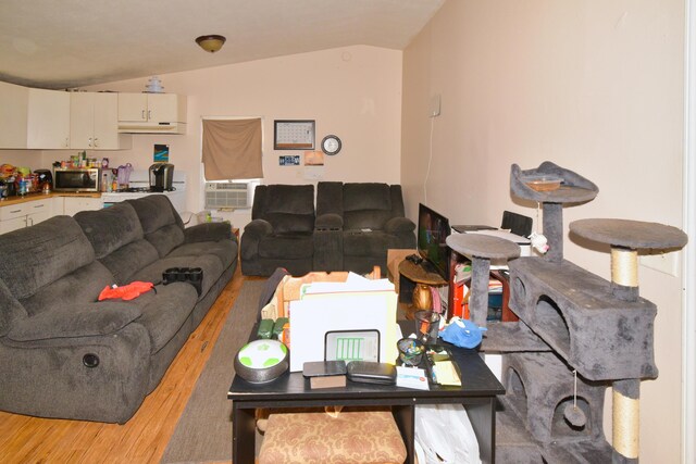 221 N 6th St, Niles, MI 49120 - living area with lofted ceiling, wood finished floors, and cooling unit