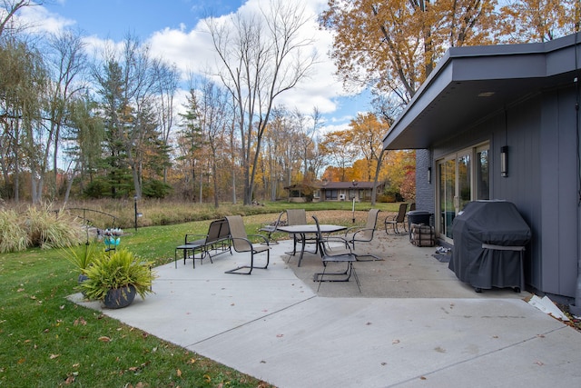 view of patio with a grill