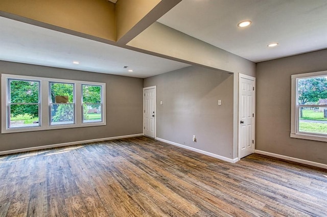 spare room with hardwood / wood-style flooring and a wealth of natural light