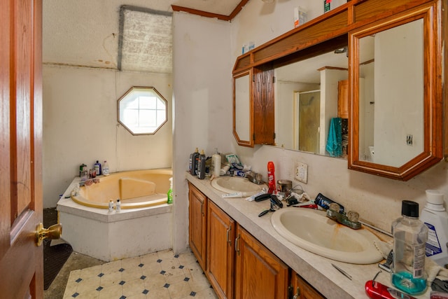 bathroom with vanity and independent shower and bath