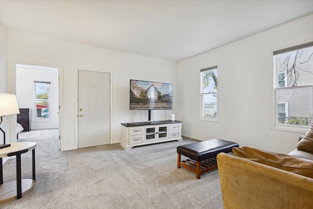 carpeted living room with a healthy amount of sunlight