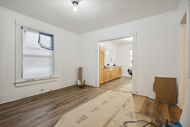 spare room featuring hardwood / wood-style flooring and crown molding