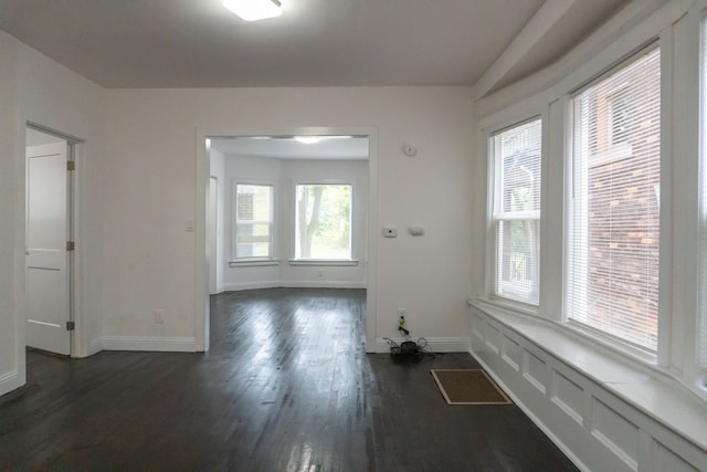 spare room with a healthy amount of sunlight and dark wood-type flooring