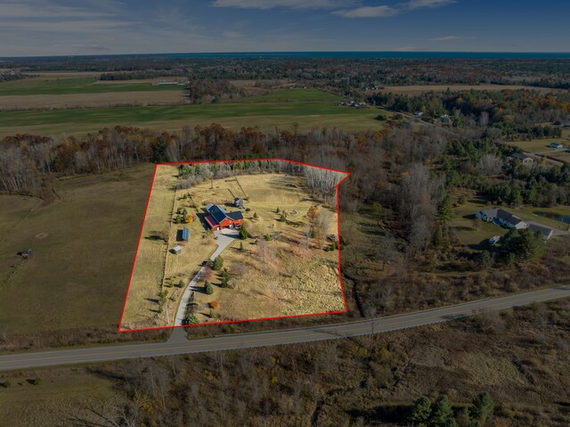 381 S Lorenz Rd, Tawas City, MI 48763 - aerial view of sparsely populated area with property parcel outlined