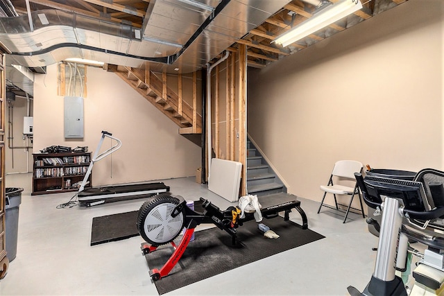 workout room featuring electric panel