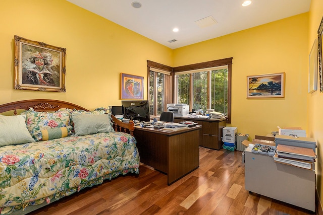 office area with dark wood-type flooring