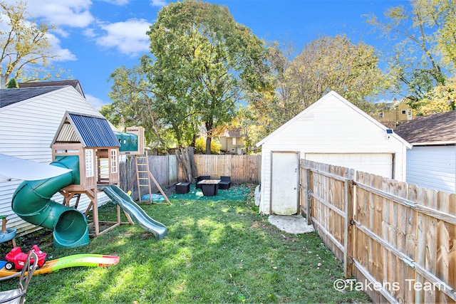 exterior space with an outbuilding and a playground