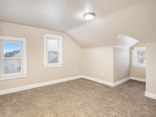 additional living space with carpet and vaulted ceiling