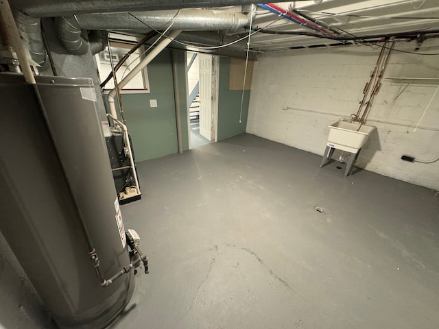 basement with gas water heater