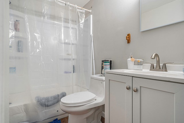 full bathroom featuring vanity, toilet, and shower / bath combo with shower curtain