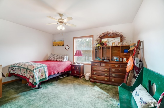 bedroom with carpet floors and ceiling fan