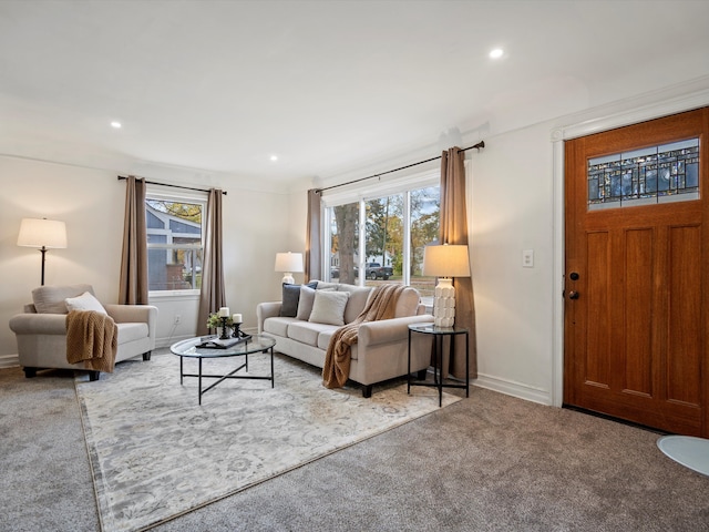 living room with carpet flooring