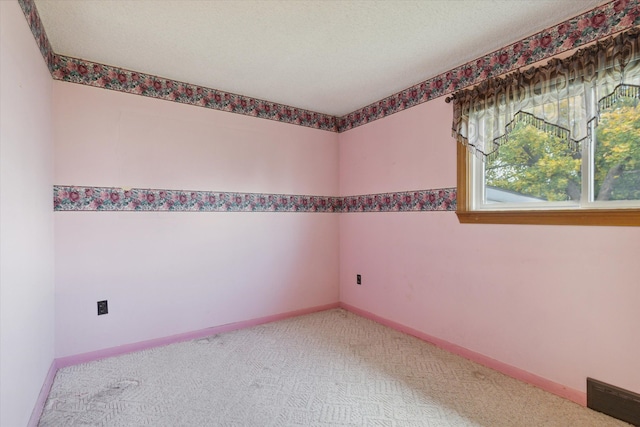 empty room featuring carpet and a textured ceiling