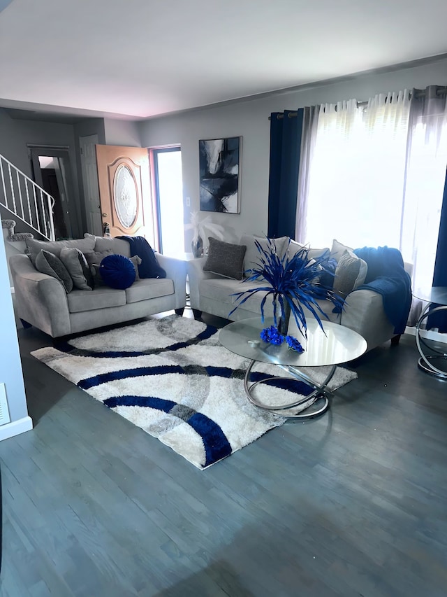 living room with hardwood / wood-style floors and a wealth of natural light