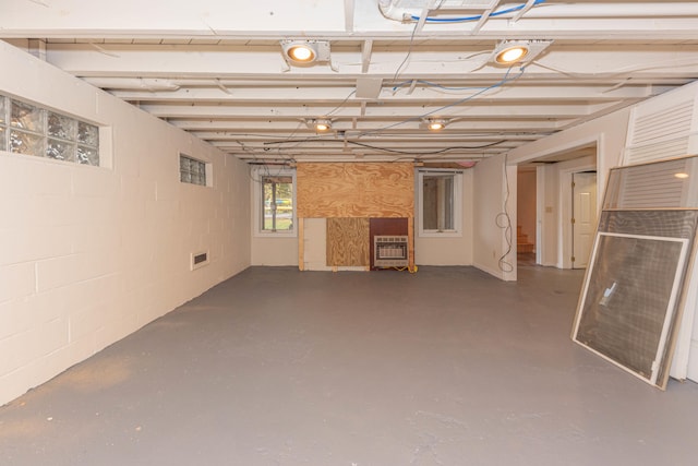 basement with heating unit