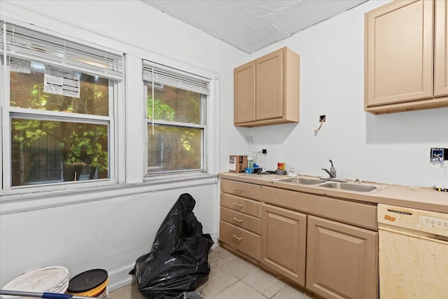 16644 Washburn St, Detroit, MI 48221 - kitchen featuring dishwasher, a sink, light brown cabinets, light tile patterned flooring, and light countertops