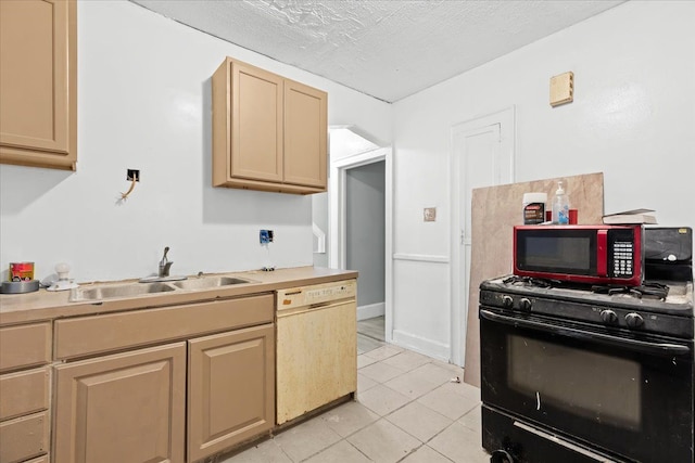 16644 Washburn St, Detroit, MI 48221 - kitchen featuring dishwasher, a sink, black range with gas cooktop, light tile patterned floors, and light brown cabinetry