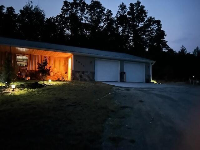 exterior space featuring a garage