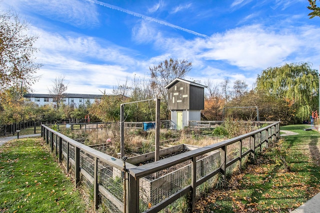 view of home's community featuring a shed