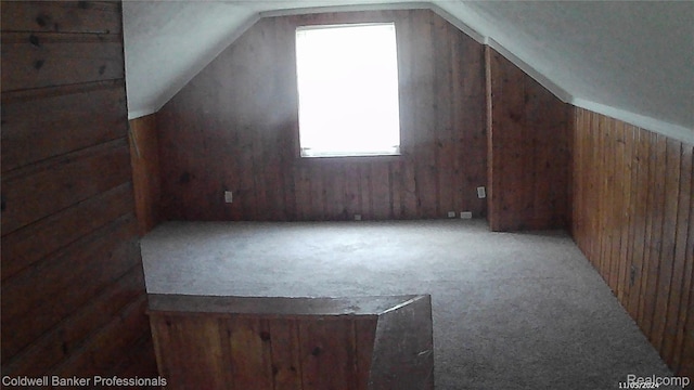 18498 Fielding St, Detroit, MI 48219 - bonus room featuring carpet flooring, wooden walls, and lofted ceiling