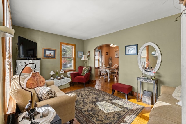 living room featuring light wood-type flooring