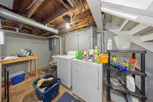 laundry area featuring washer and clothes dryer and electric panel