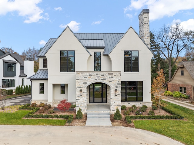 modern farmhouse featuring french doors