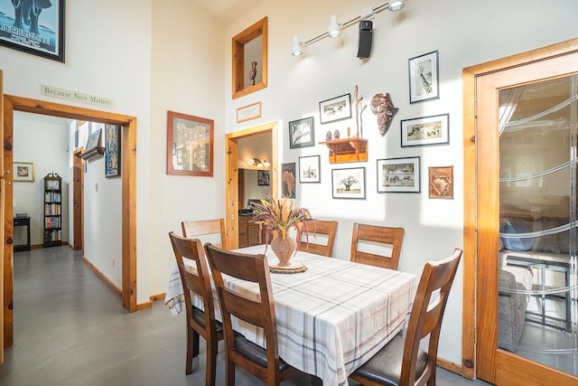 dining space featuring track lighting