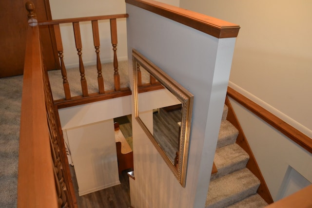 stairs with hardwood / wood-style flooring