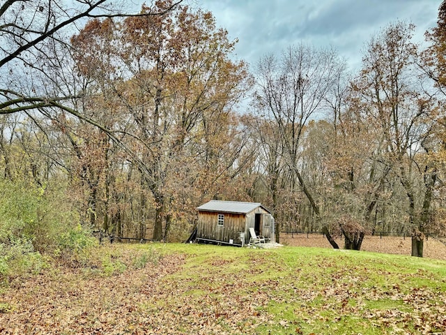 view of yard featuring a shed