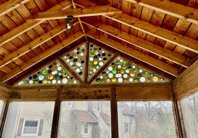 interior details featuring beam ceiling and wood ceiling