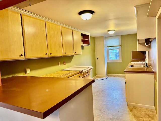 kitchen featuring kitchen peninsula and sink