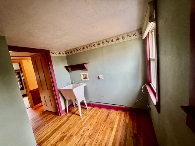 laundry room with sink, hookup for a washing machine, and light wood-type flooring