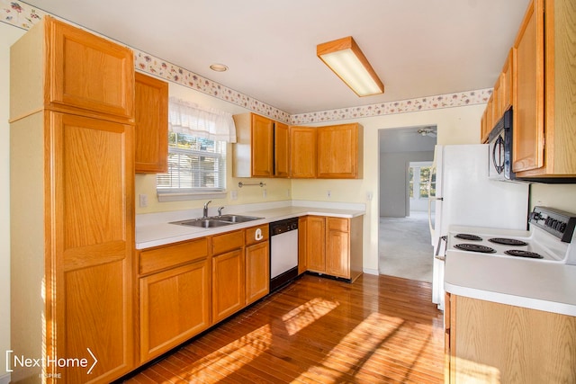 kitchen featuring dishwasher, wood-type flooring, and sink