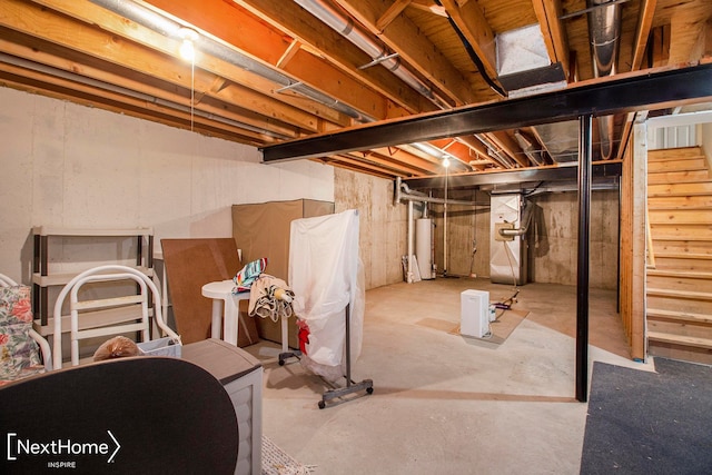 basement featuring water heater