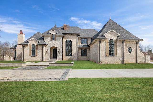 french country style house featuring a front yard