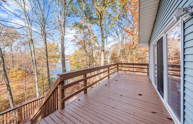 wooden deck with a water view