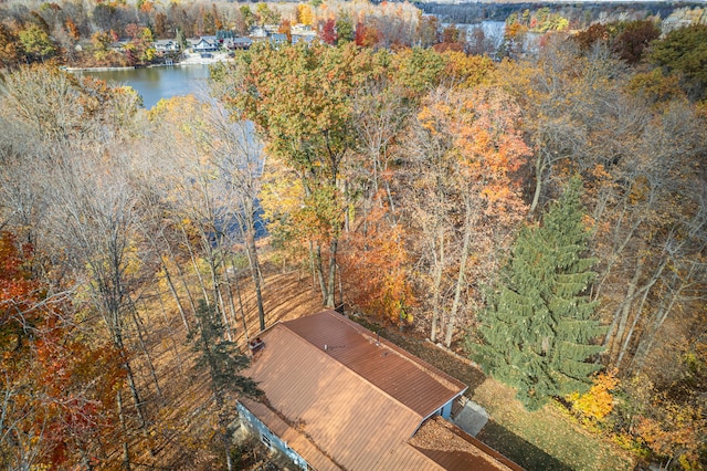 drone / aerial view featuring a water view