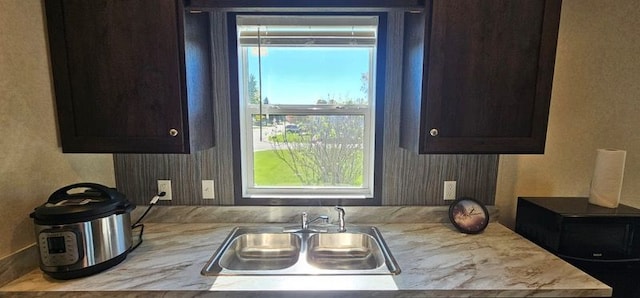 kitchen featuring dark brown cabinets, a healthy amount of sunlight, and sink