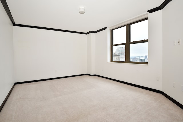 unfurnished room with light carpet and ornamental molding