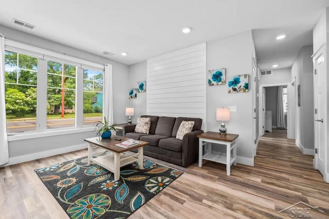 living room with hardwood / wood-style flooring