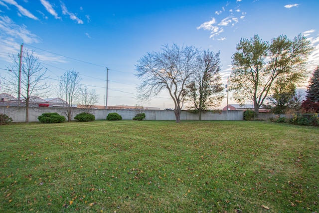 view of yard with a fenced backyard