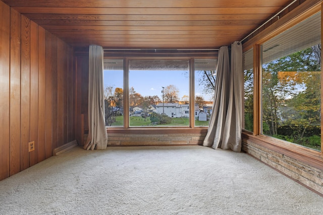 unfurnished sunroom with a wealth of natural light and wooden ceiling