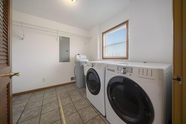 10376 Glencoe Rd, Jerome, MI 49249 - laundry room featuring electric panel, independent washer and dryer, light tile patterned floors, and baseboards