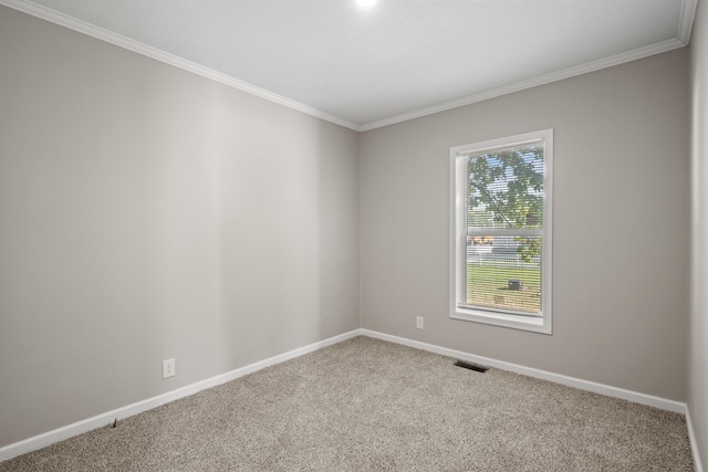 unfurnished room with carpet flooring and ornamental molding