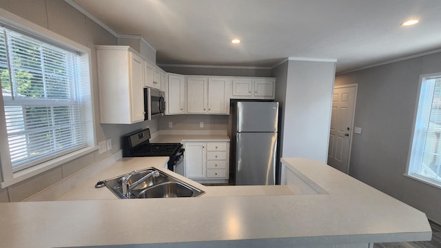 875 W Grand River Ave Unit 35, Williamston, MI 48895 - kitchen with stainless steel appliances, healthy amount of natural light, light countertops, recessed lighting, and ornamental molding