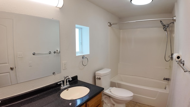 full bathroom featuring tile patterned flooring, vanity, toilet, and tub / shower combination