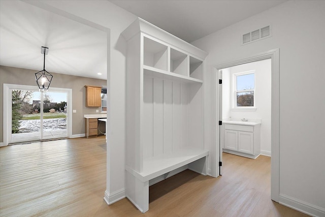 mudroom featuring light wood-type flooring