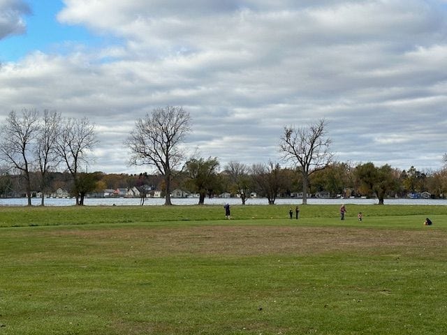 view of yard with a water view