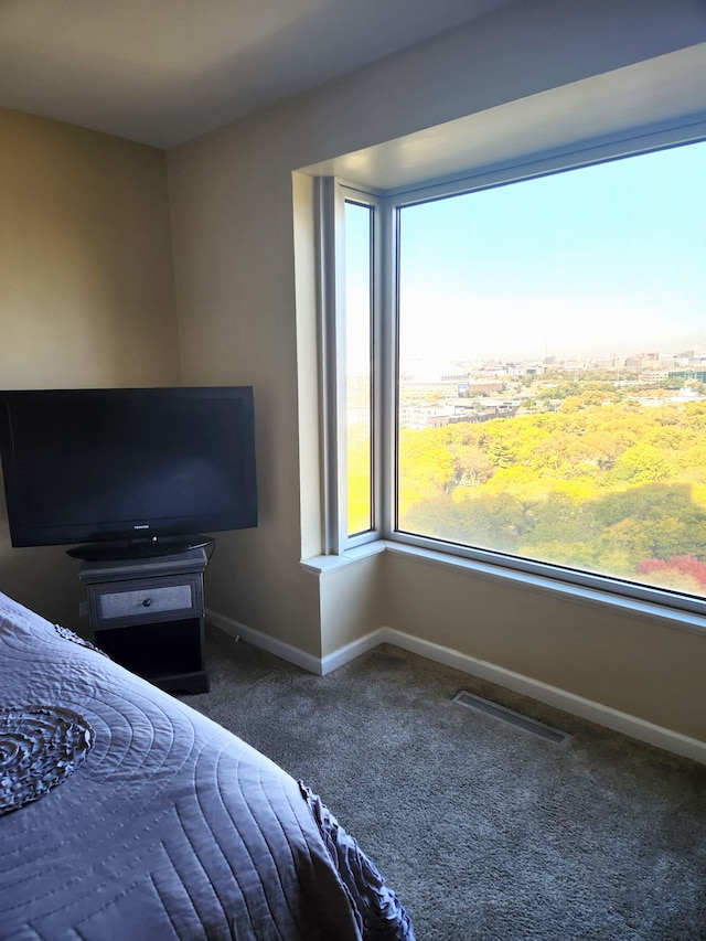 unfurnished bedroom featuring dark colored carpet